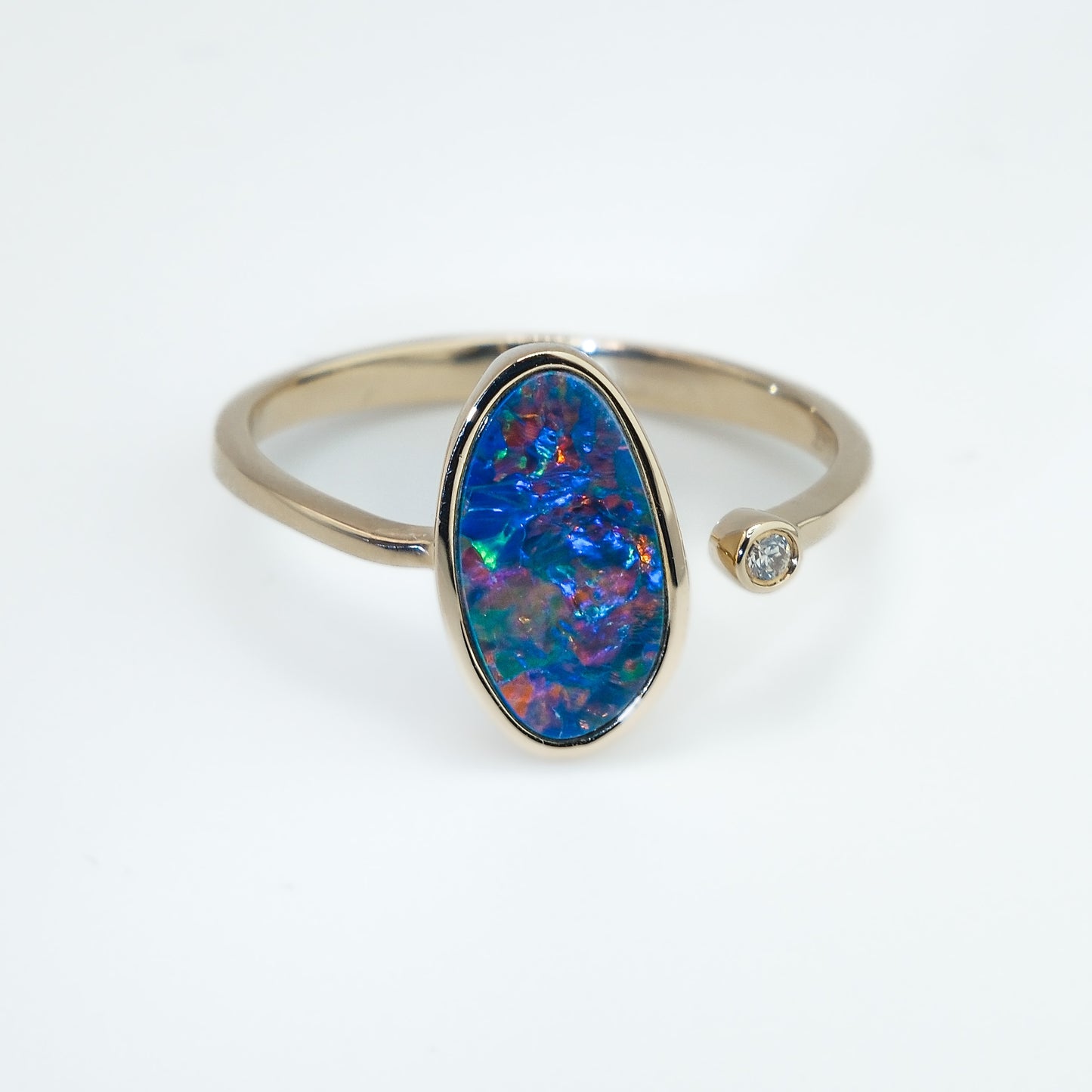 15ct Gold Ring with Australian Opal and .25 carat diamond - open size - small-medium